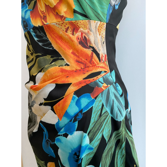 Karen Millen Bright Floral Lily Knee Length Asymmetric Dress US 6 - Picture 6 of 10